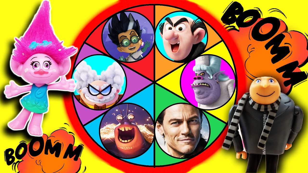Gru & Poppy Play the Villain Spin The Wheel Game & Defeat Professor Poopypants, Bergen Chef, Tamatoa