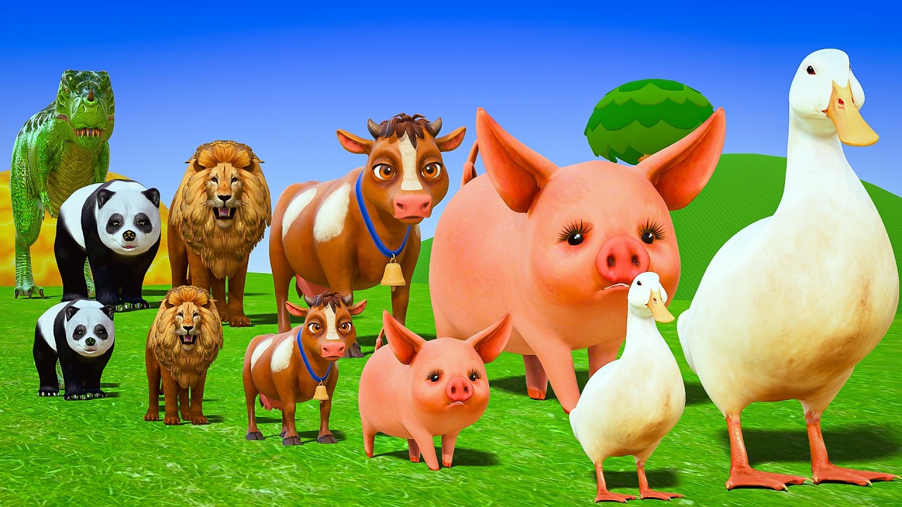 Long Slide Game with Colourful Duck Cow Tiger Gorilla Dog Elephant 3d Animal Game Funny 3d Animals