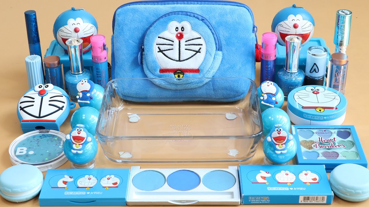 'Doraemon' Mixing'Blue'Eyeshadow,Makeup and glitter Into Slime!Satisfying Slime Video!★ASMR★