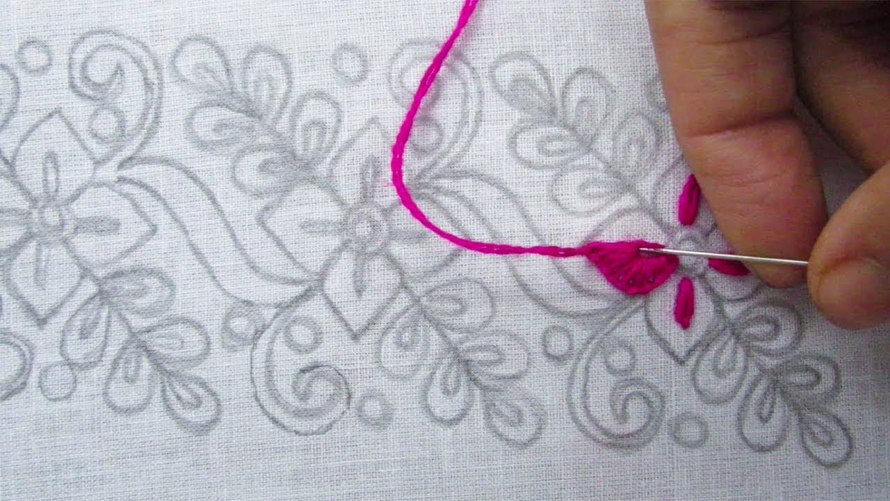 Hand Embroidery, Beautiful Border Line Embroidery for Blause, Border Design