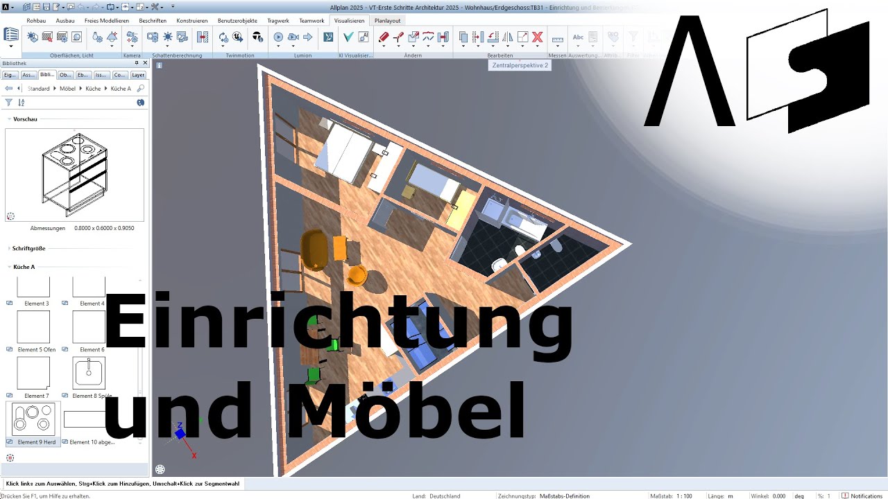 Einrichten und Möbel platzieren an Allplan