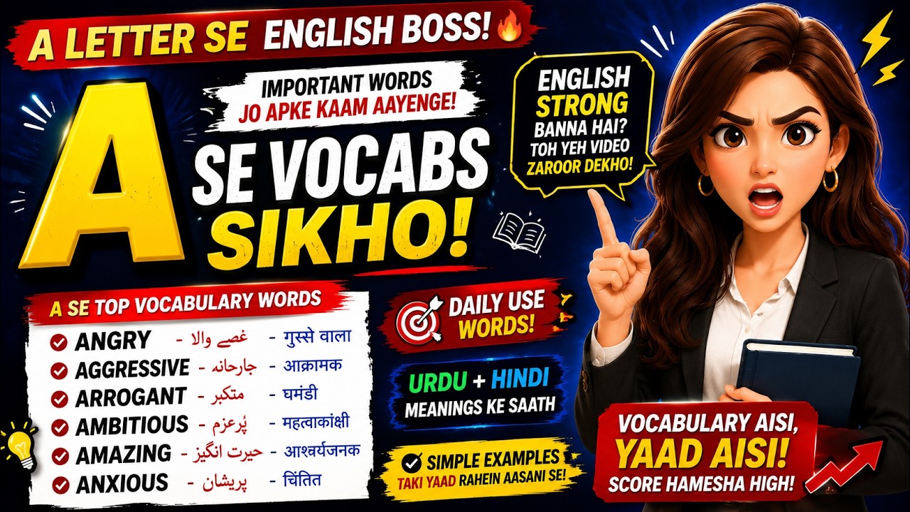 A Letter Words | English Vocabulary with Urdu & Hindi Meanings | Daily Use Words #vocabulary #trend