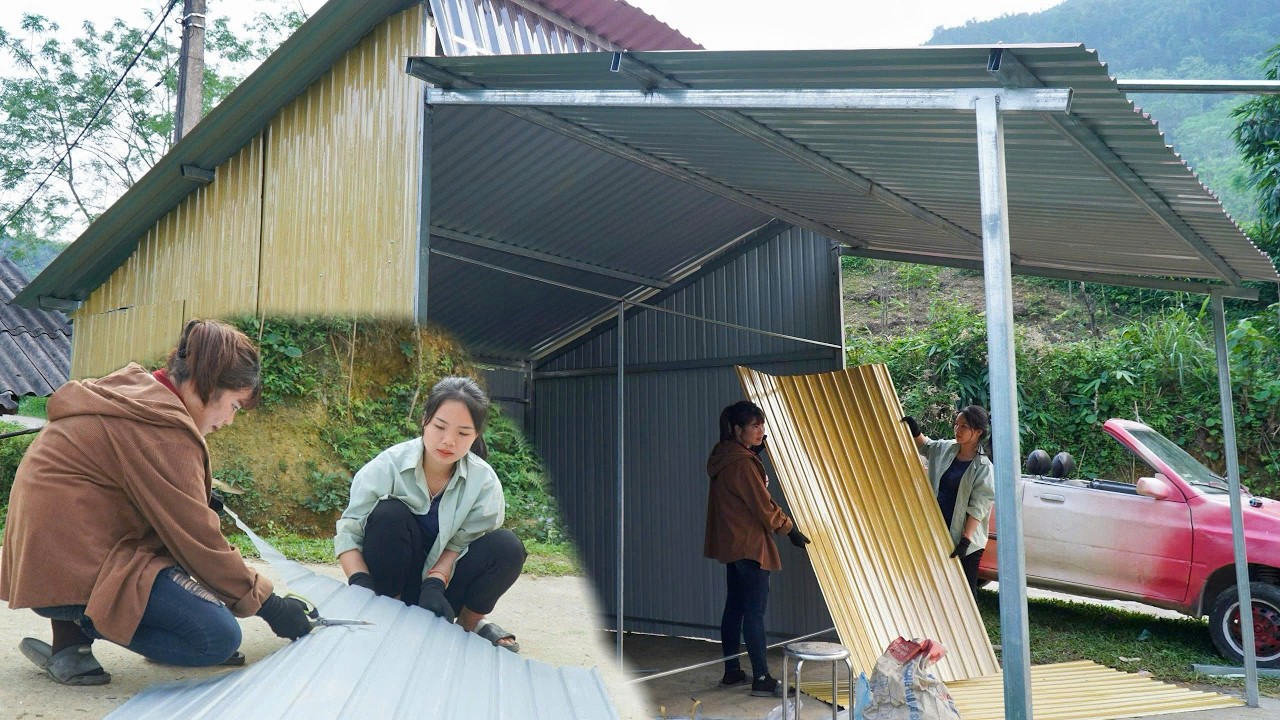 Having finished building the wall with corrugated iron sheets, the girl doubted its sturdiness.