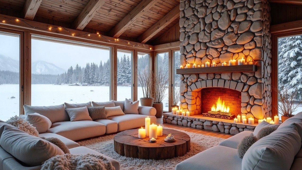 🔥SNUGGLE UP Relaxing Winter Jazz Music with Crackling Fireplace Sounds  Soothing Background Ambiance