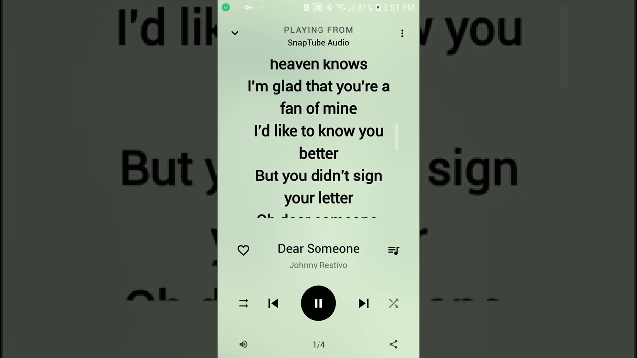 Dear Someone Lyrics Johnny Restivo