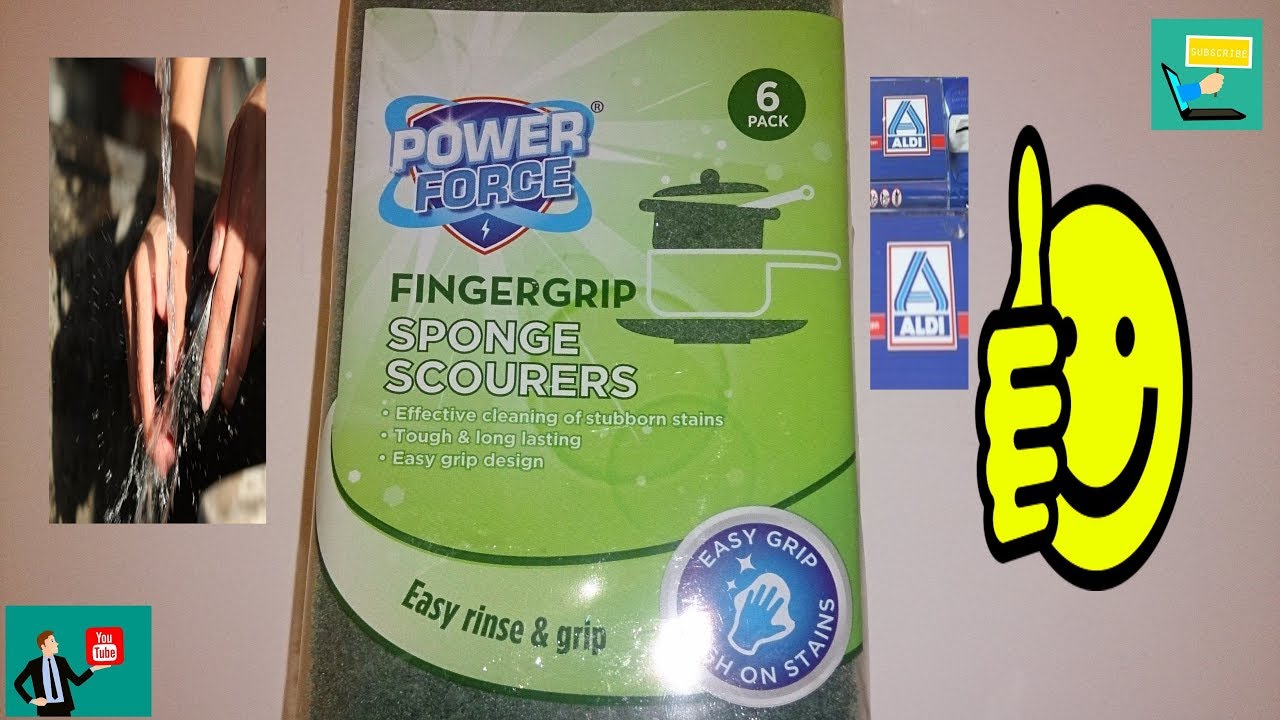 ANY GOOD ? ALDI power force sponge scourers washing up test (made in the uk )
