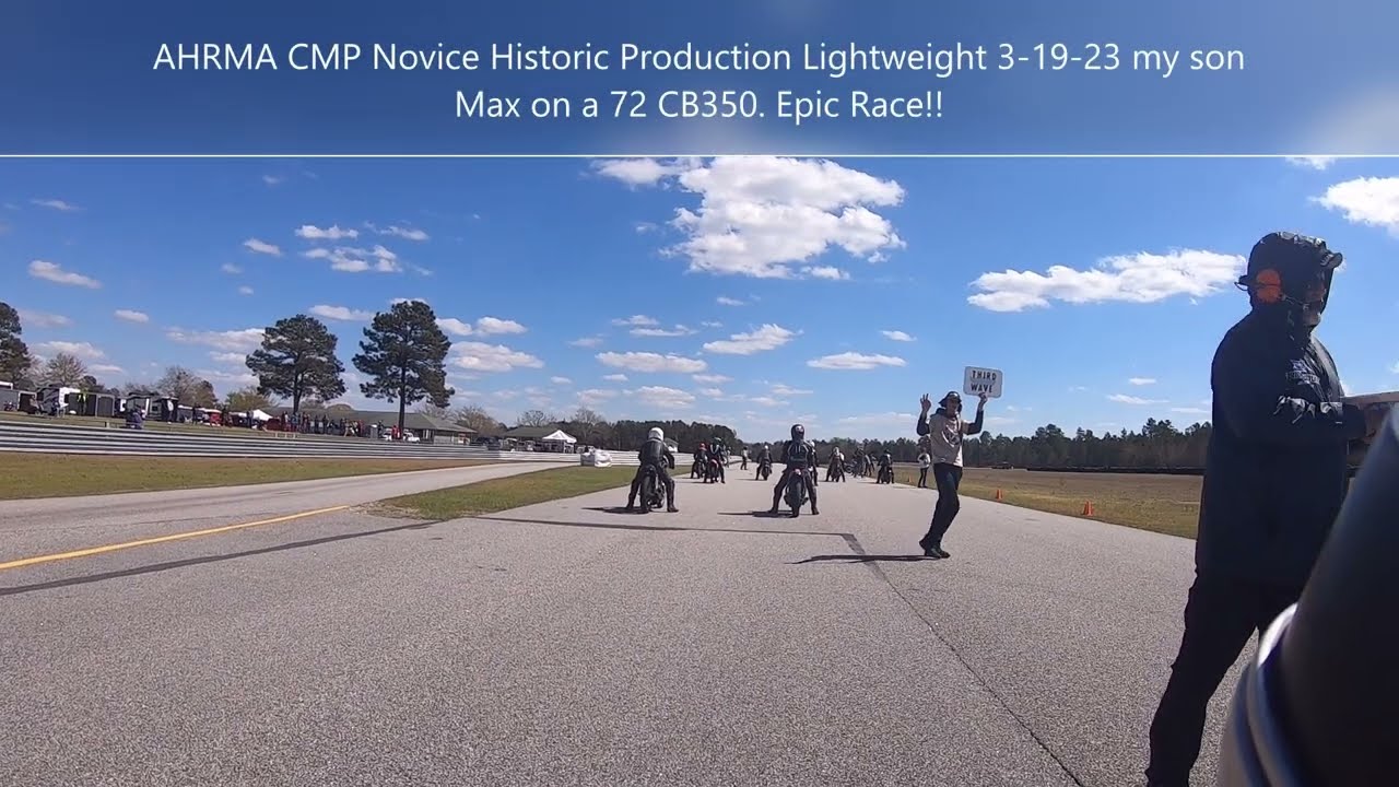 AHRMA CMP Novice Historic Production Lightweight Max on a 72 CB350  Epic Race!!