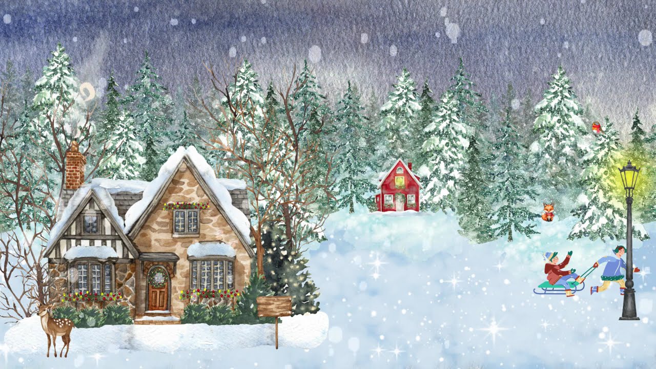 A Calm Winter Evening ❄️ Cozy Village, Soft Music & Falling Snow