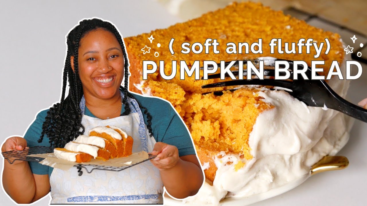 Moist Pumpkin Bread with Cream Cheese Frosting | dairy free, egg free, vegan, no mixer needed