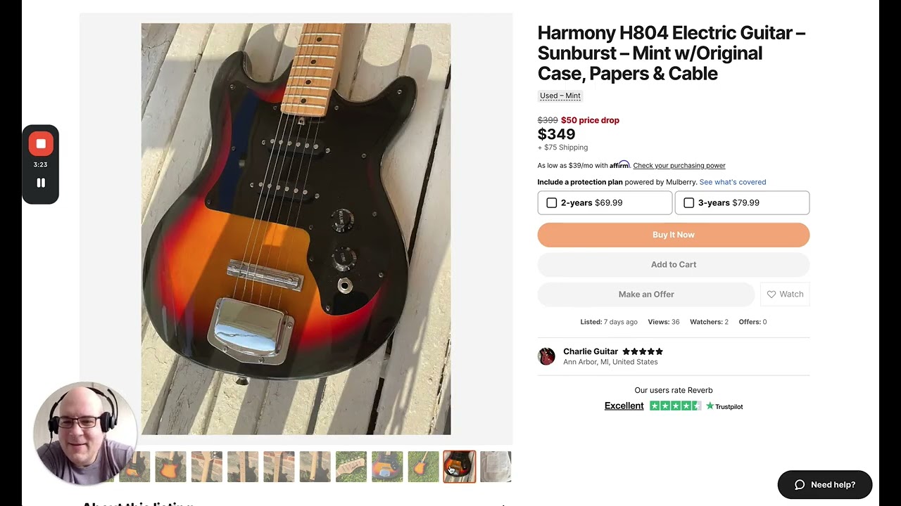 Time Capsule Harmony H804 | Mint Sunburst Vintage Guitar w/ Case & Extras!