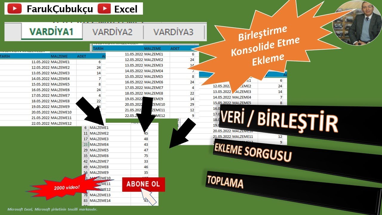 EXCEL VERİLERİ BİRLEŞTİRMEK - TOPLAMAK