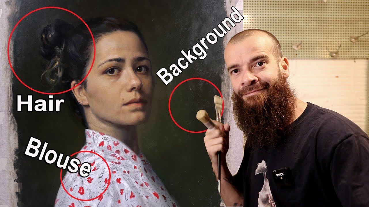 Как художественно нарисовать волосы, фон и драпировку. Портрет моей жены.
