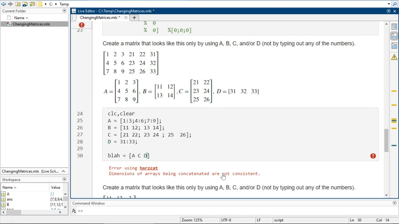 Changing Elements in a Matrix in MATLAB