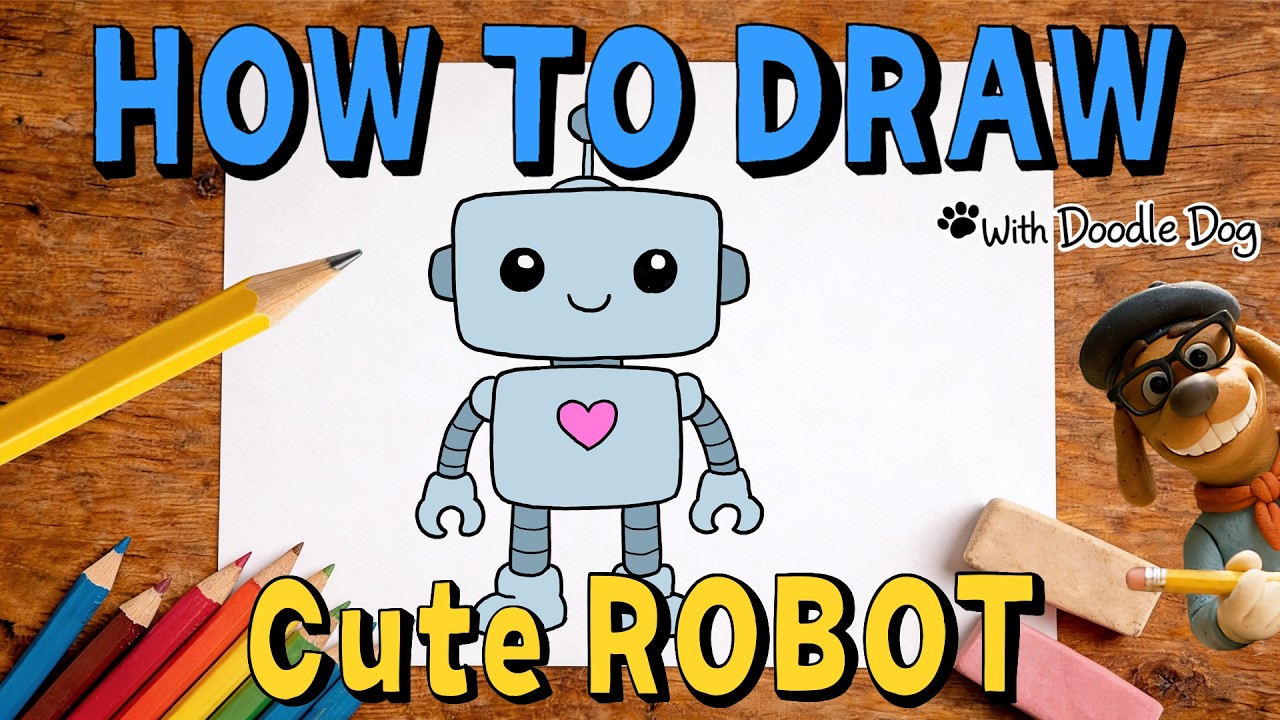 How to Draw a Cute Robot – Easy Drawing for Kids | Doodle Dog