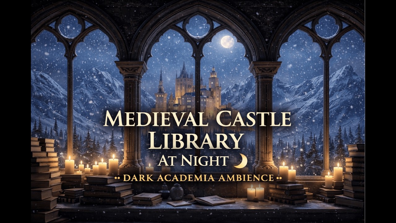 Medieval Castle Library at Night 🌙 Dark Academia Ambience for Study, Focus & Relaxation (6 Hours)