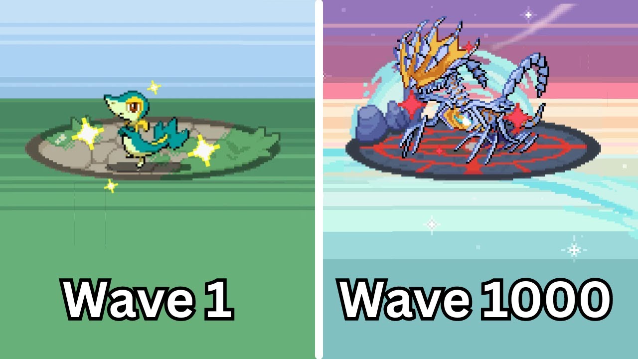 Я охотился за блестящими покемонами в PokéRogue, используя 1000 волн!