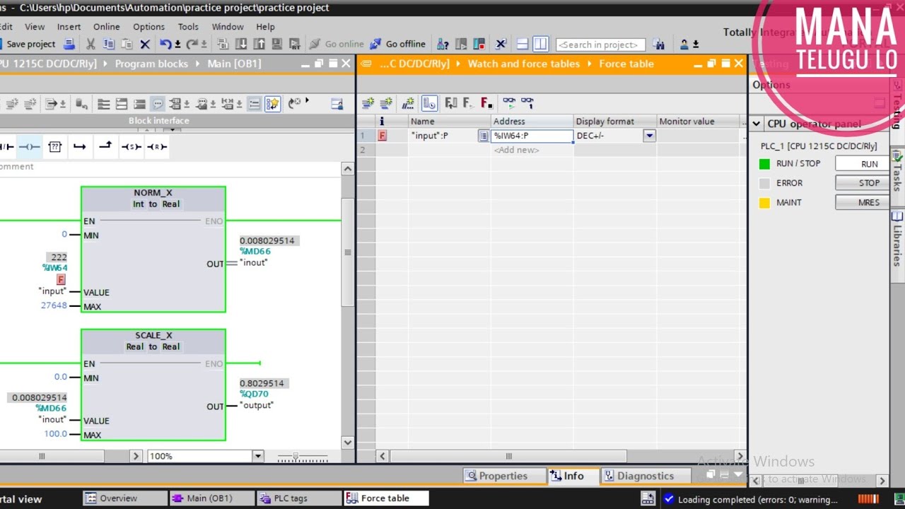 HOW TO FORCE AN ANALOG INPUT AND OUTPUT ADDRESS IN PLC PROGRAMMING 