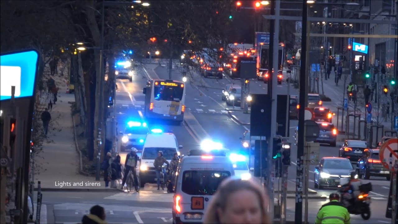 Emergency vehicles responding during the Famers protests in the center of BRUSSELS