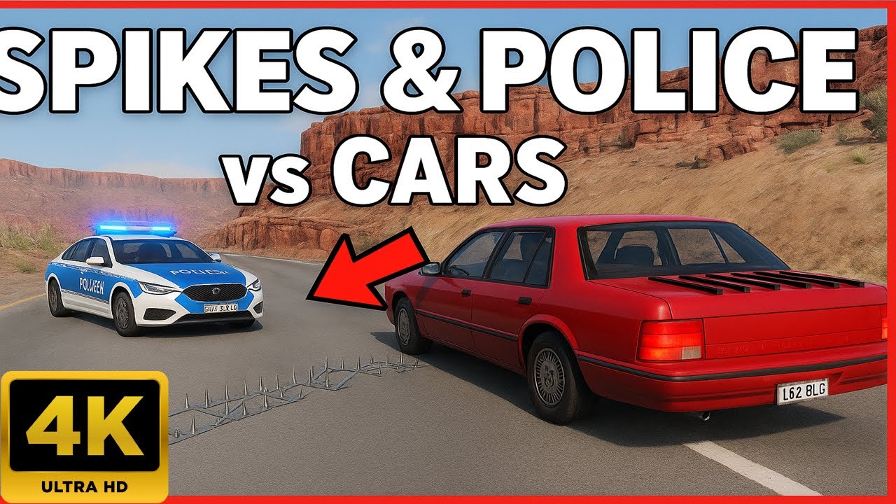 Massive Spike Strip Pileup Car Crashes #43 – BeamNG Drive