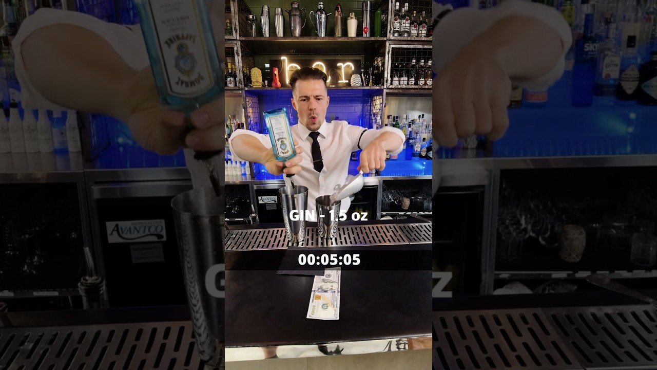 Challenge!⏱️How to make Gin gimlet in 20 seconds #flairbartending