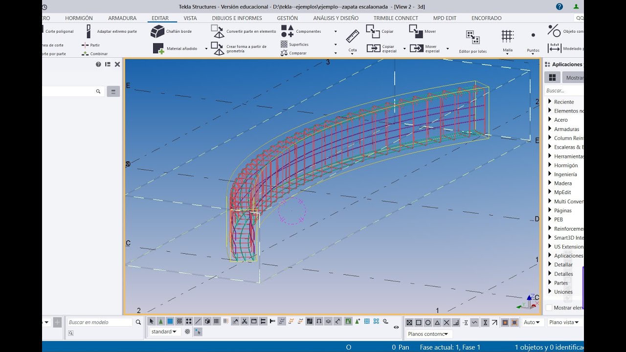 TEKLA STRUCTURE-MODELADO Y REFUERZO VIGA CURVA 