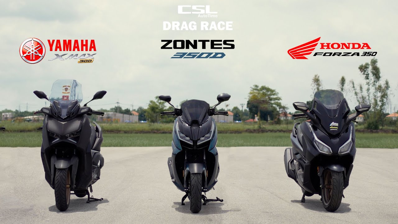 ต่อกันที่ Zontes 350D vs Honda Forza 350 vs Yamaha XMAX 300 DRAG RACE