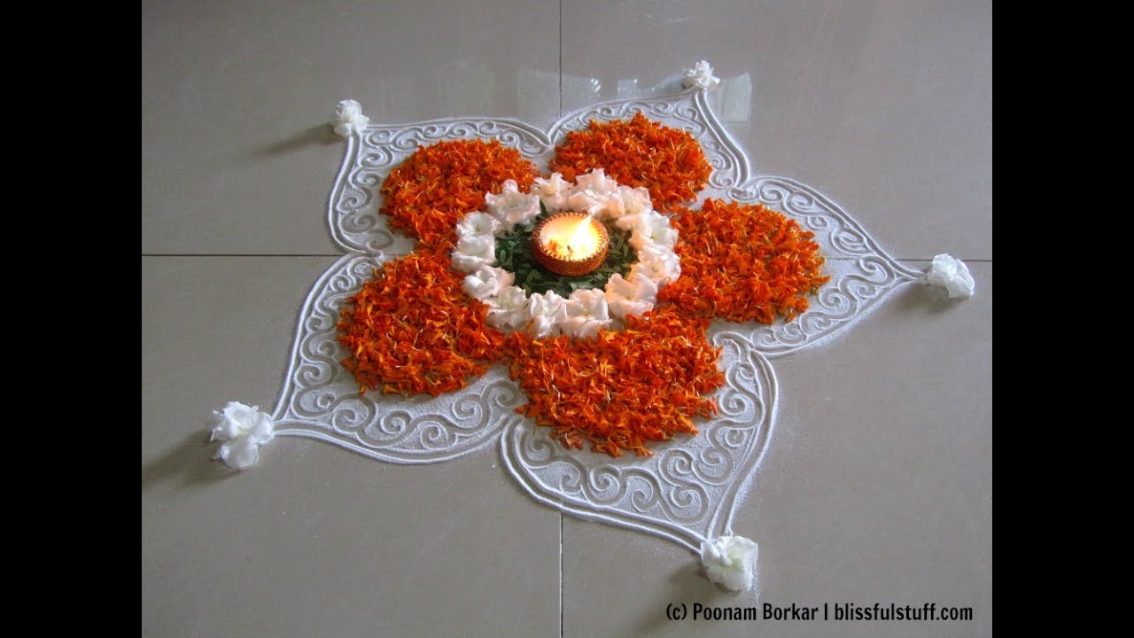 Easy and beautiful rangoli using marigold flowers | Innovative rangoli designs by Poonam Borkar