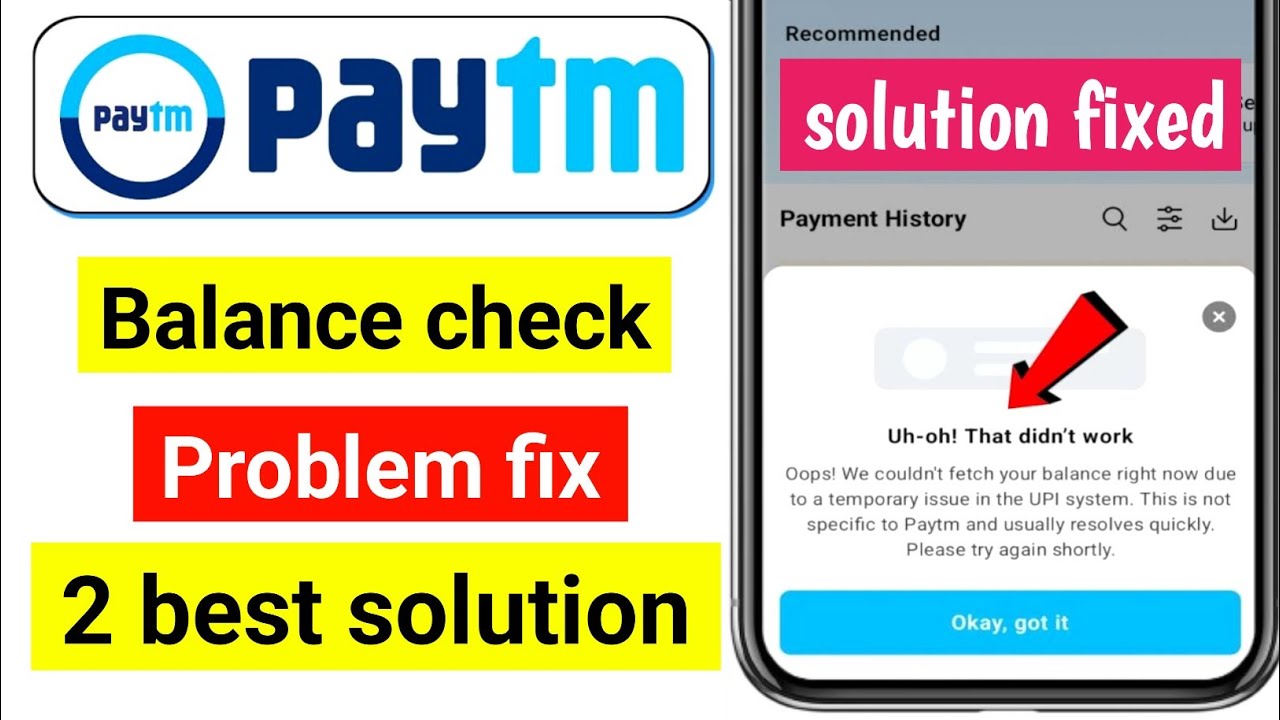 Uh - oh that don't work Paytm problem || Paytm bank balance chek nahi ho raha hai problem Solve