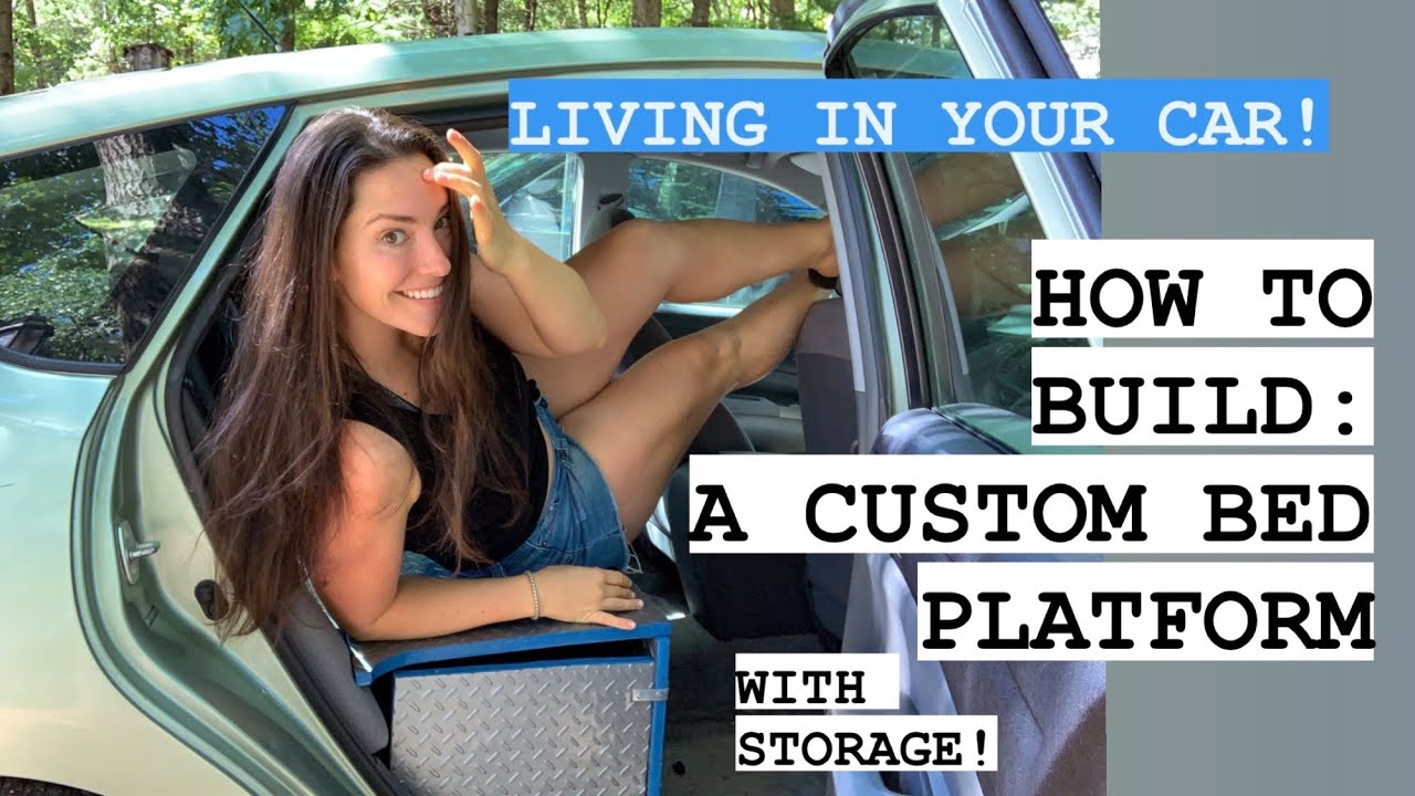 Build a custom bed platform with storage to live in your car! - HOW TO Prius car camper conversion