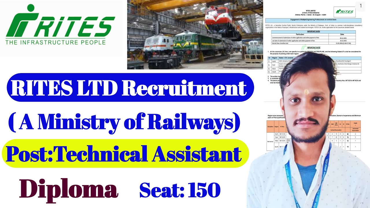 RITES Ltd Recruitment 2025 | RITES Ltd Recruitment Technical Assistant | Diploma jobs | railway jobs