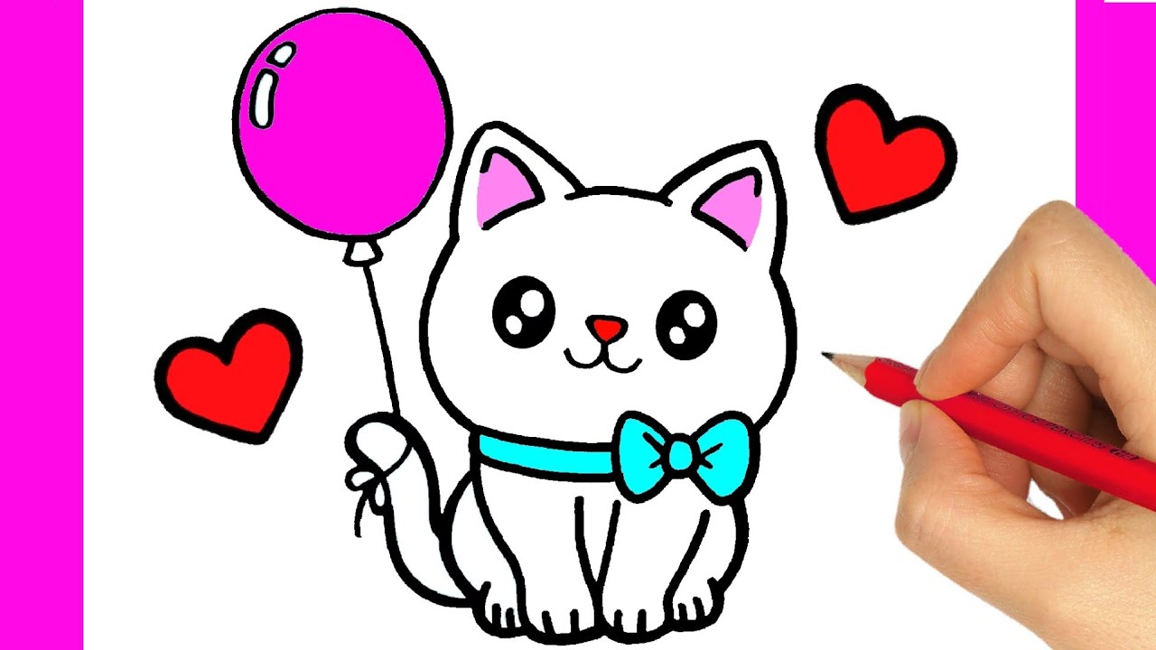 HOW TO DRAW A CUTE CAT EASY - DRAWING A KITTEN EASY STEP BY STEP - DRAWING AND COLORING A CUTE CAT