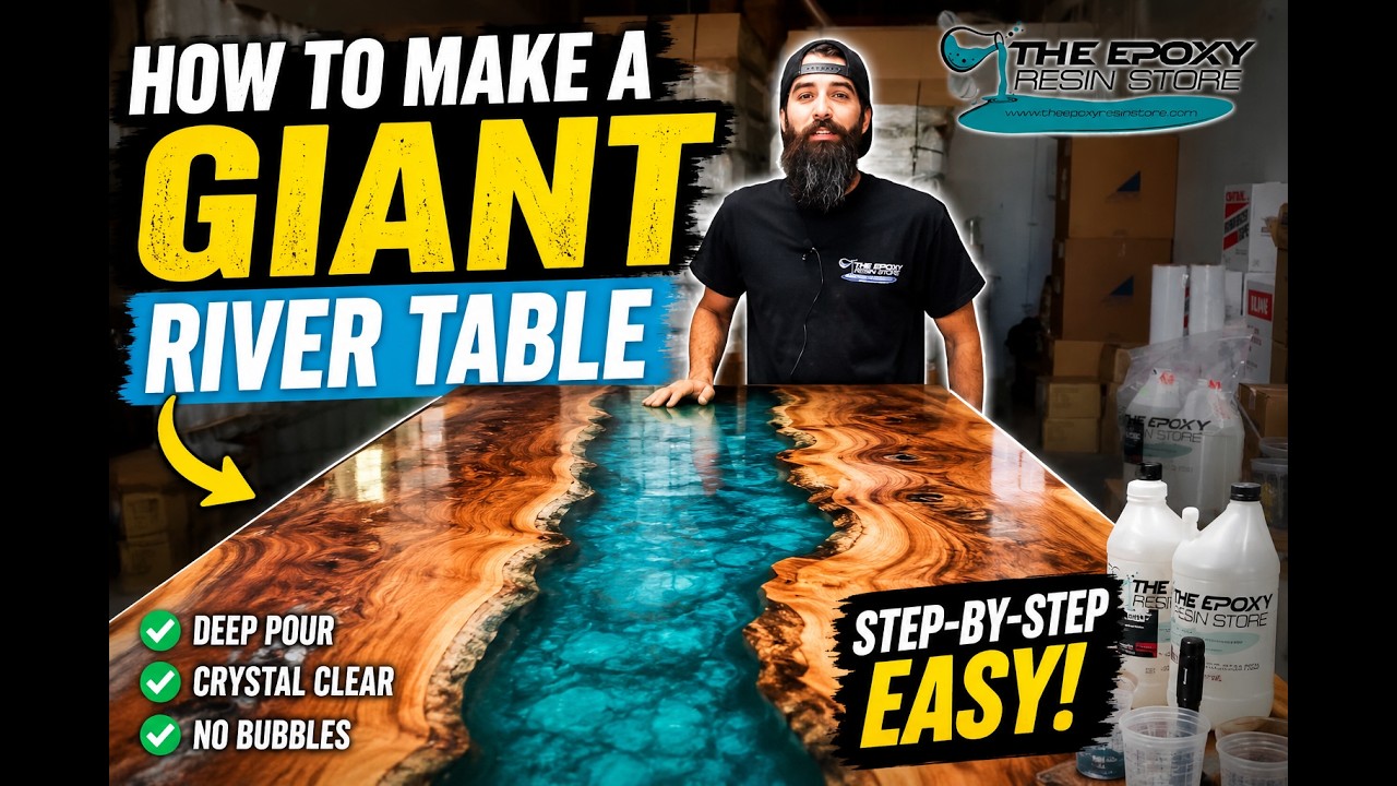 How to make a stunning 6' x 6' epoxy resin river table from start to finish - Easy