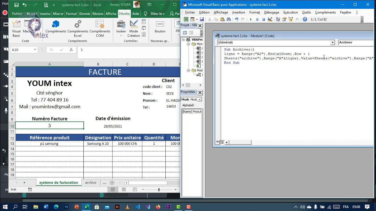 Système d'archivage de factures avec excel