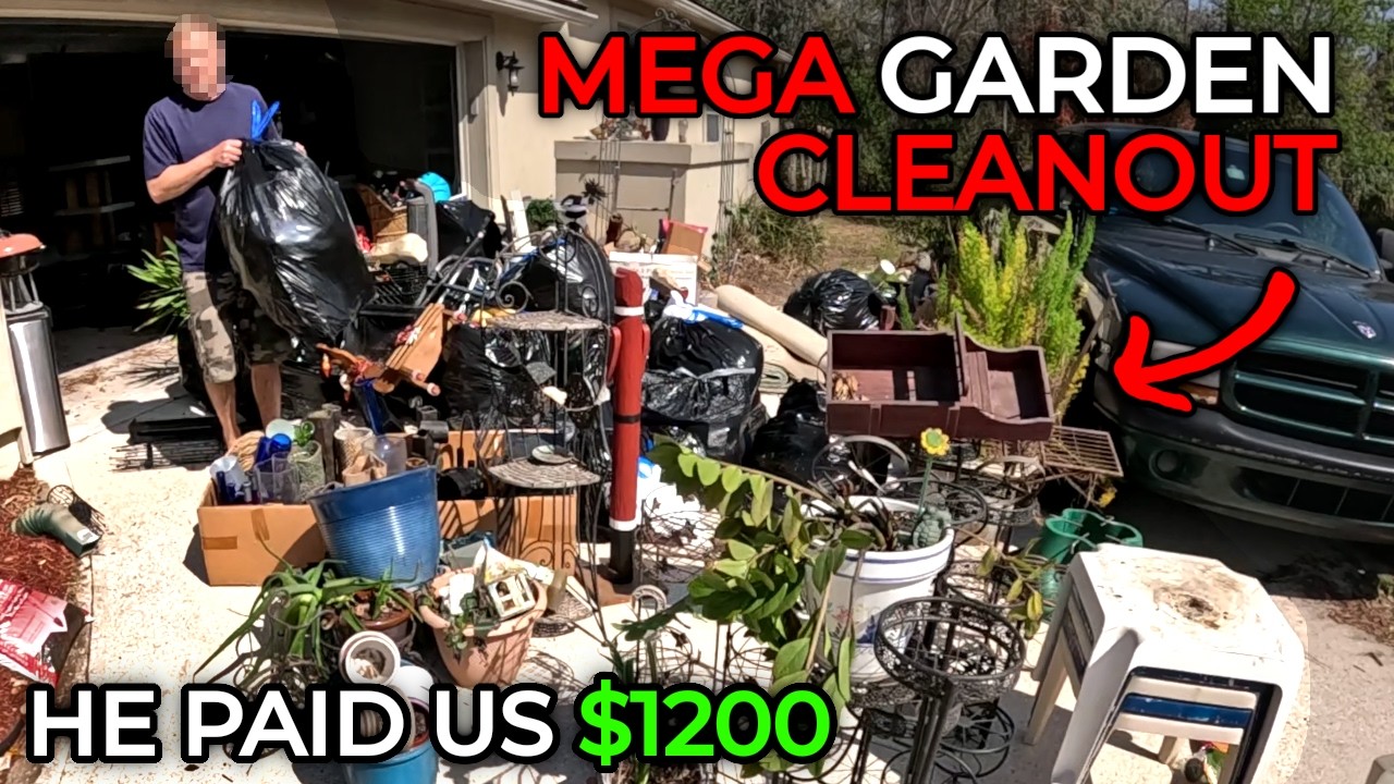 I got paid $1200 to do a HUGE Garden Cleanout | Junk Removal Day in the life