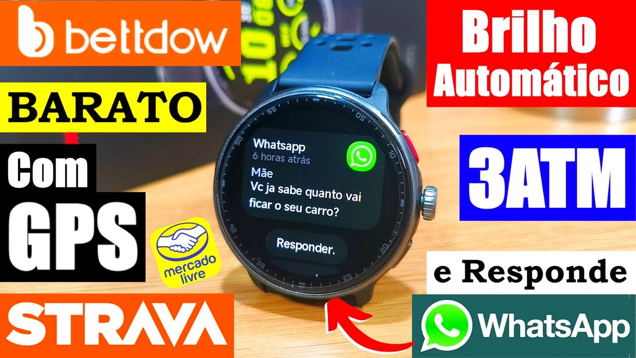 SMARTWATCH BARATO COM TELA AMOLED, GPS, 3ATM E ENVIA MSG DO WHATSAPP! BETTDOW FB050 DIRETO DO BRASIL