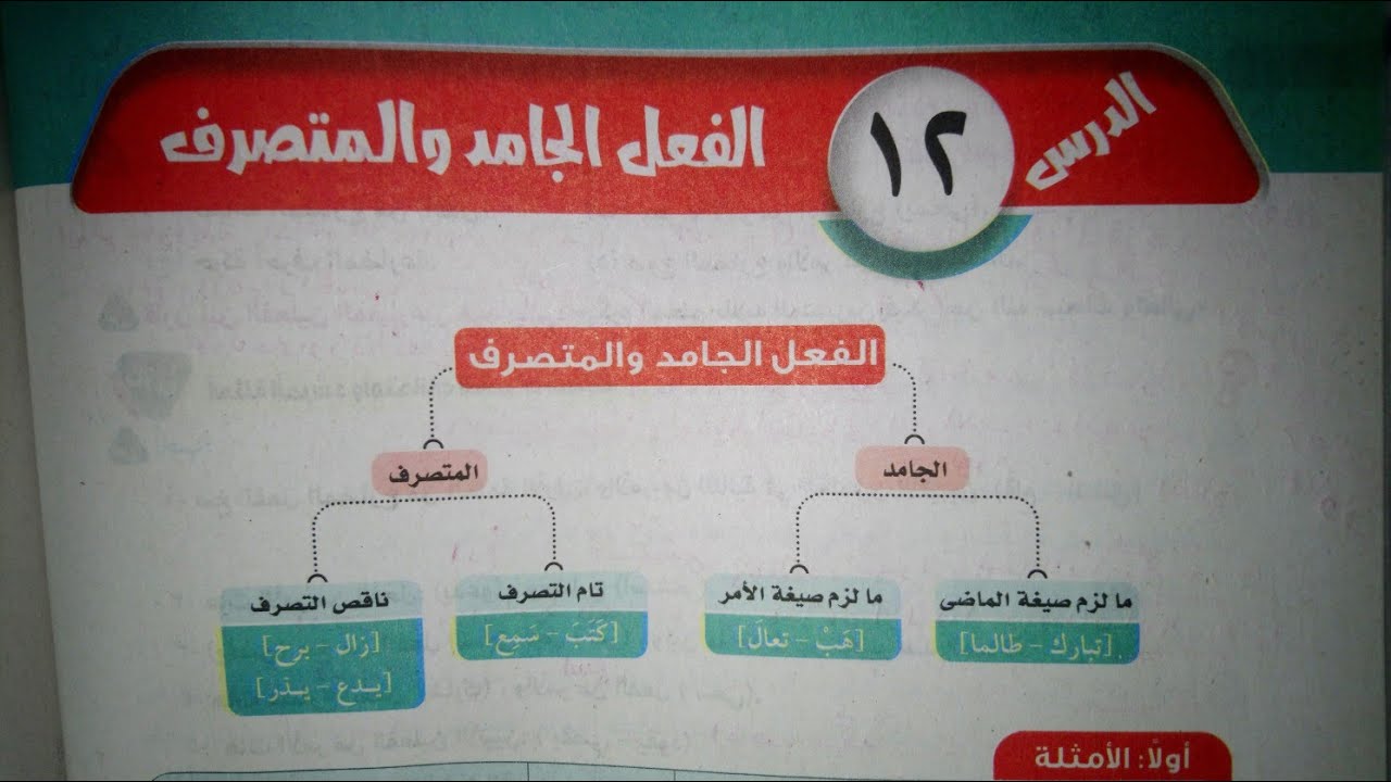 شرح وحل تدريبات درس (الفعل الجامد والمتصرف) للصف الثاني الإعدادي الأزهري الترم الأول 2024