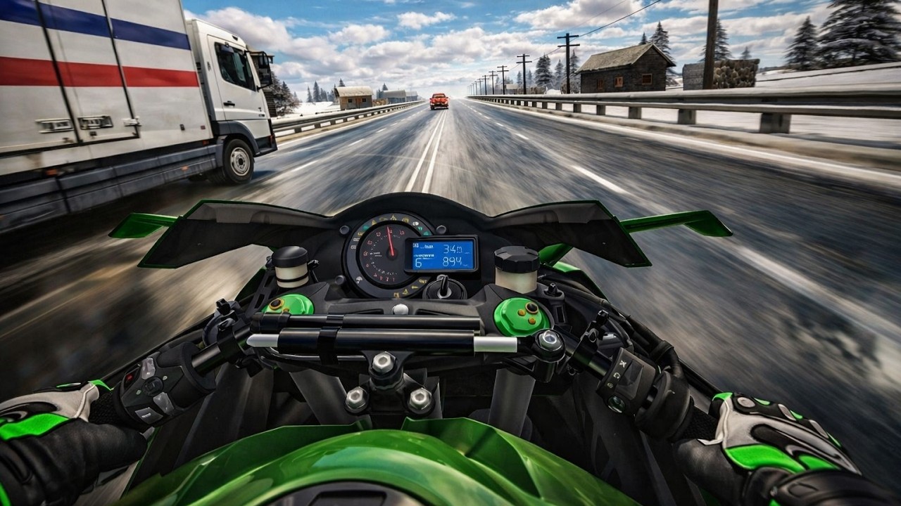 Traffic Rider - #EP15 (Green Kawasaki HR2 IN Winter 🤩🤍 Full power Speed🥵😱,🔥)GAMEPLAY