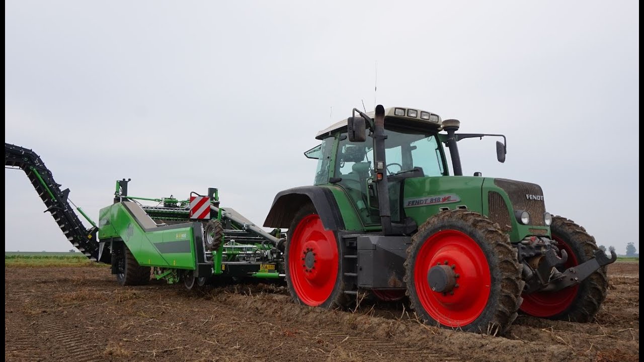 Aardappelen rooien met de AVR Apache 4 rij getrokken wagen-rooier.