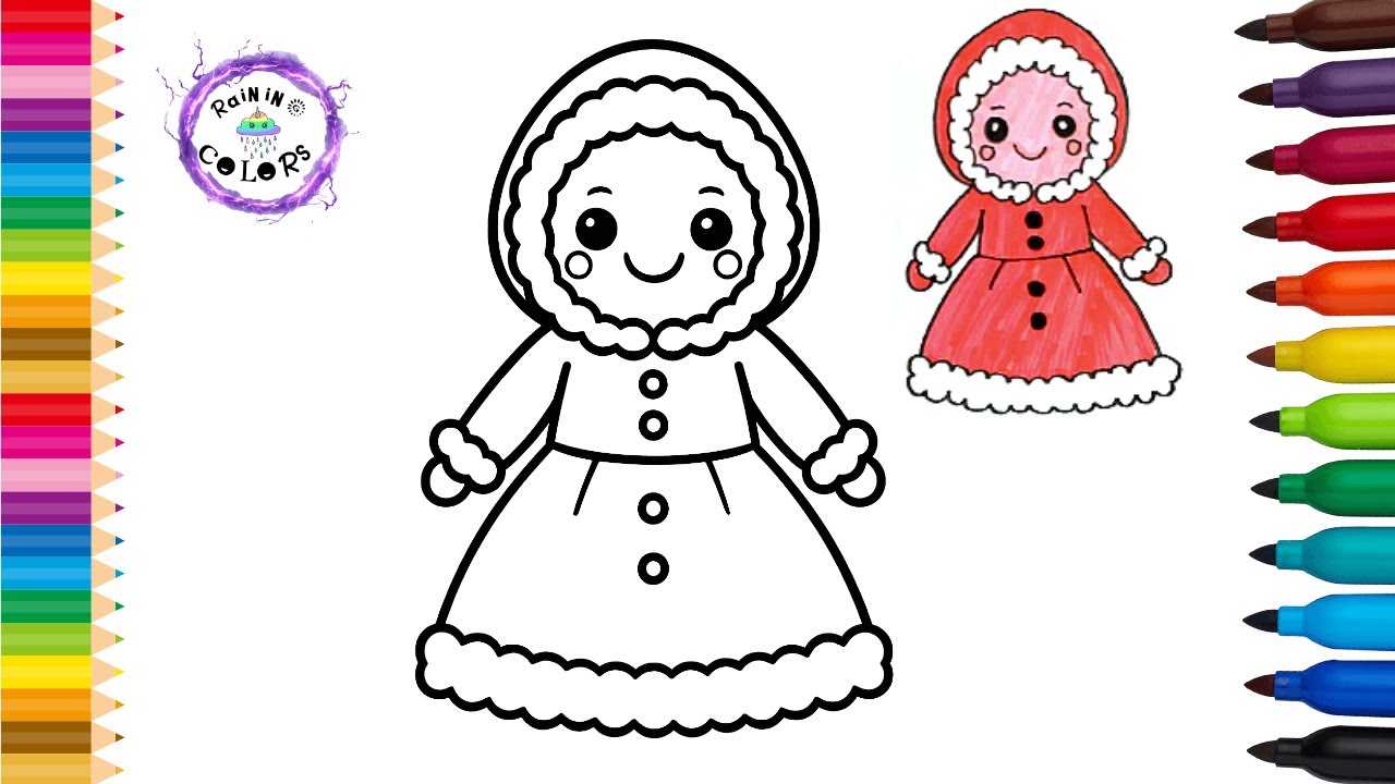 Red Riding Hood Princess Dress | Winter Costume Drawing And Coloring #girl #fashion #rainingcolors