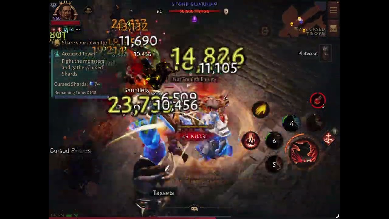 Diablo Immortal - Accursed Tower Solo Run - 1611 Cursed Shards Collected by Free To Play Barbarian