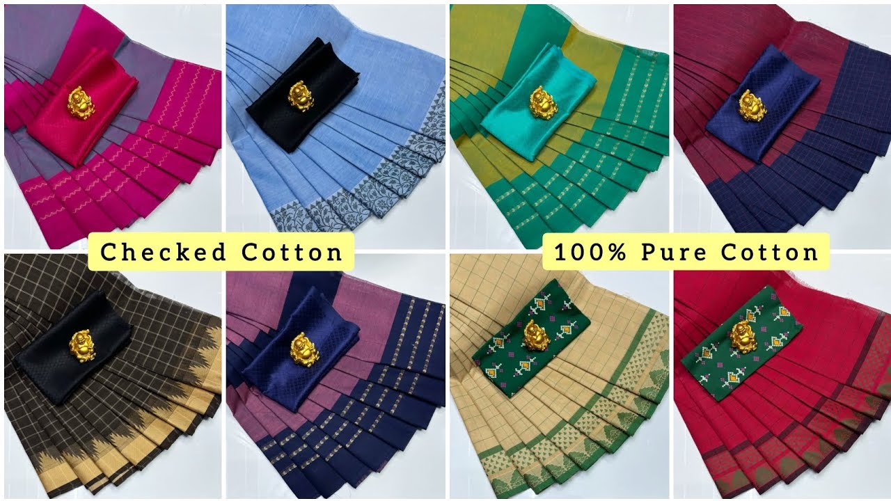 WhatsApp for Order: 9655430091 ♻️ Chettinad Checked Pure Cotton Saree ♻️ Saree without blouse 650+S 