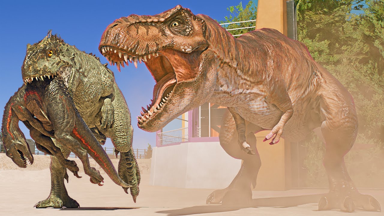 T-REX vs ALL MAX STATS HUGE CARNIVORES & Therizinosaurus Dinosaurs BATTLE Jurassic World Evolution 3
