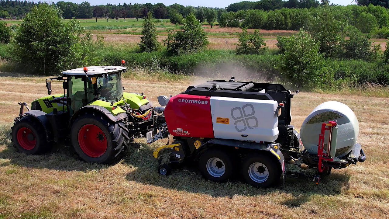 Gras persen & wikkkelen | Pöttinger | Pressing & Wrapping Round Bales | Rundballen pressen | CLAAS