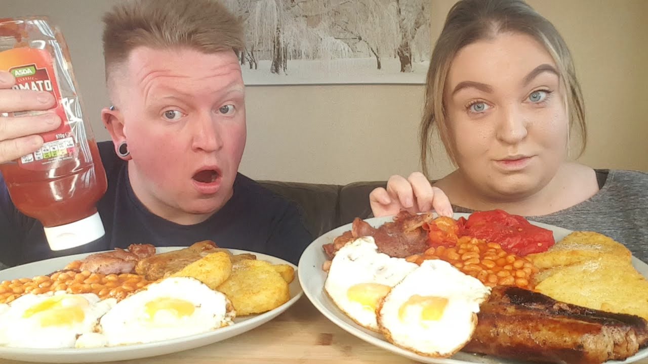 English breakfast fry up mukbang