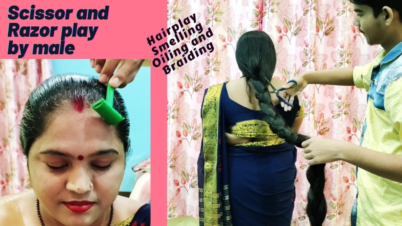 Scissor Play/Razor Play By Young Man Smelling/Kissing Longhair #oiling To buy wtsap +91 9154004797