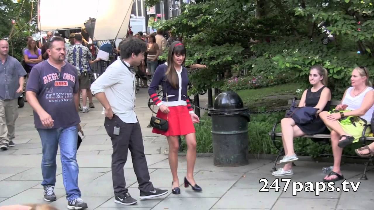 Lea Michele filming a episode of GLEE in City Hall Park in NYC