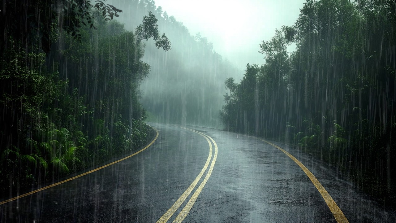 Stop Overthinking in 9 Minutes with Heavy Rain and Thunder on a Wet Road for Mental Calm