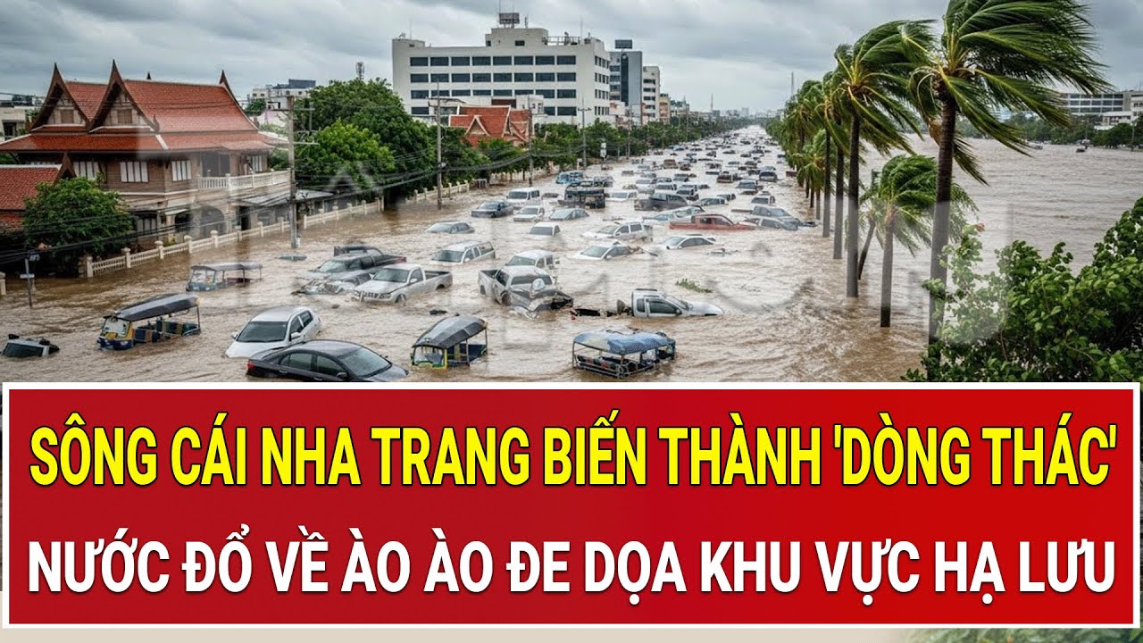 Báo động: Sông Cái Nha Trang biến thành 'dòng thác', nước đổ về ào ào đe dọa khu vực hạ lưu