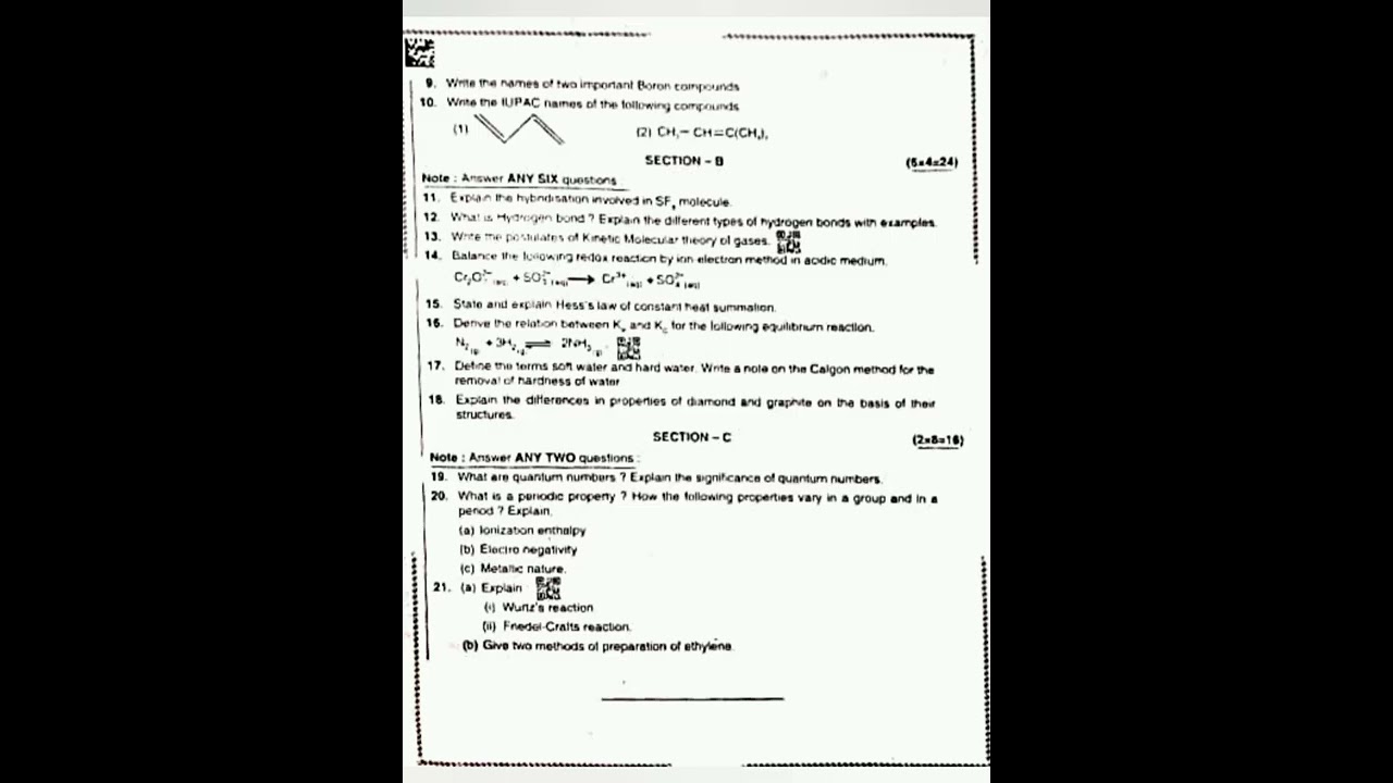 Ap inter 1st year chemistry pre final paper 2022