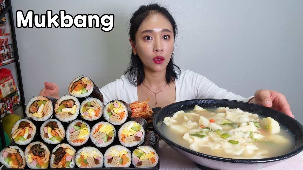 요리먹방:) 양념장이 매운 얼큰수제비랑 실비김치김밥,매운갓김치김밥,계란왕창김밥 총8줄 먹방 Korean Food Spicy Kimchi Gimbap&Sujebi Mukbang